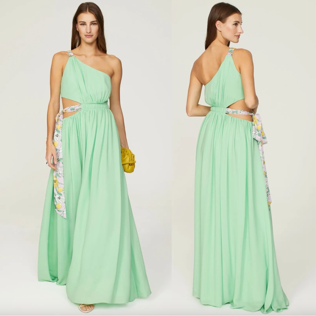 Amur Zela One Shoulder Gown In Sherbet Light Green Formal Maxi Dress Sundress 6